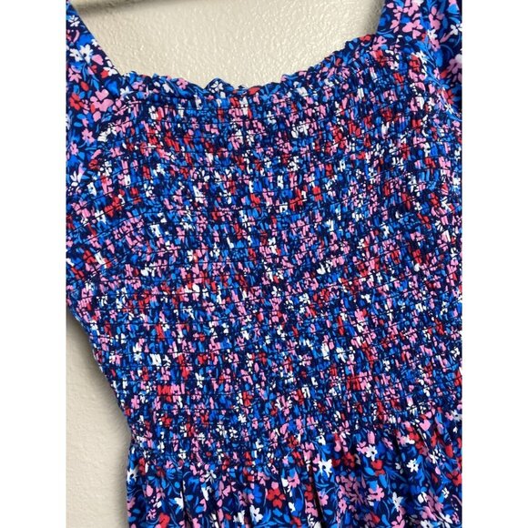 Draper James Floral Smocked babydoll top Blouse Womens sz XS Purple square neck - Picture 6 of 10